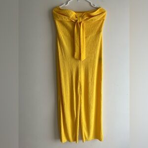 Yellow Pleated Jumpsuit with Tie Waist